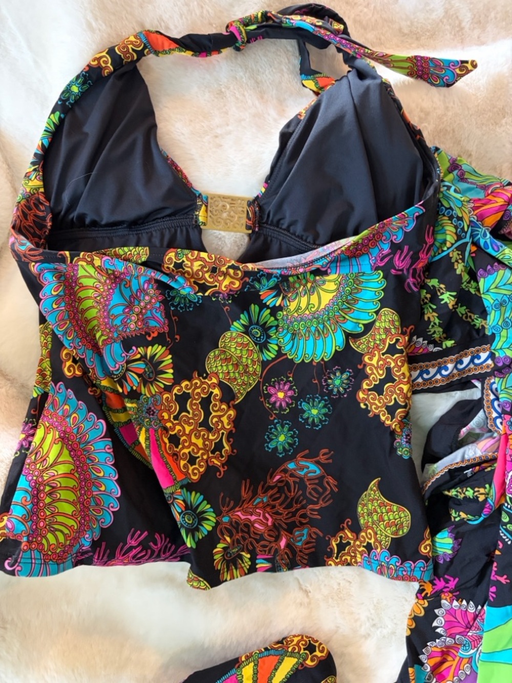 3 piece Trina Turk EUC set Floral Black Bikini Set with Cover-Up - Picture 6 of 10